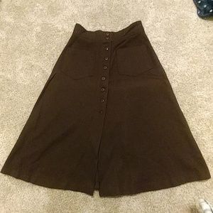 VINTAGE brown high waisted aline skirt button down